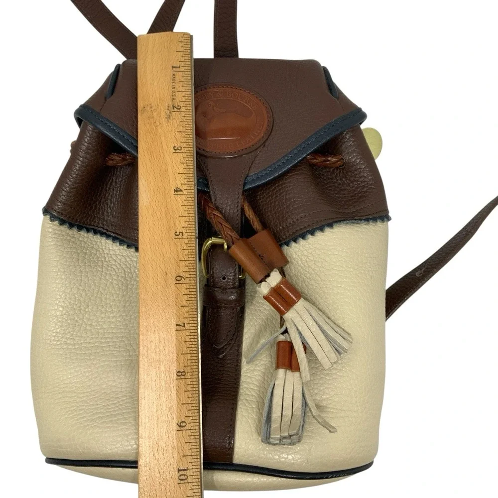 Vintage Dooney & Bourke Teton Cream & Brown Pebbled Leather‎ Backpack Rare USA